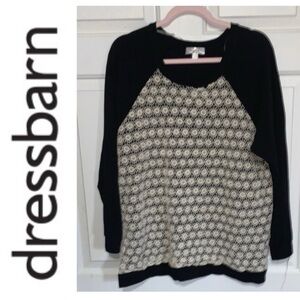 💛 Dress Barn Black and Ivory Geometric Circle Patterned Sweatshirt Top 2X